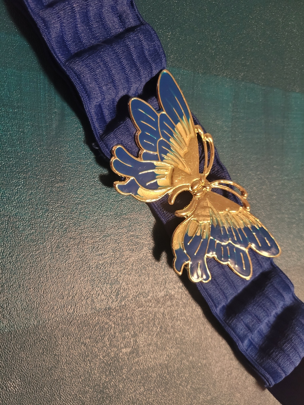 Gold & Blue Butterfly Elastic Waist Belt - Women Accessories